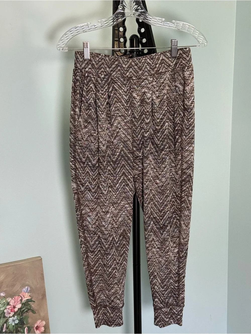 Free People Chevron Knit Joggers in Brown and Cream Size Small